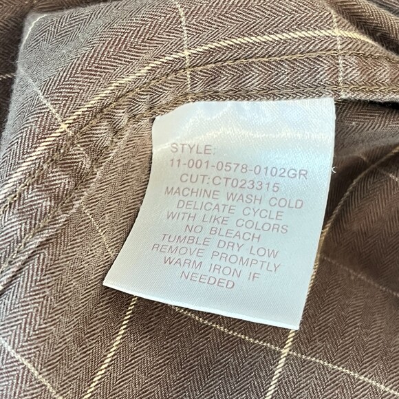 Stetson Brown White Windowpane Western Shirt Button Front Two Pocket Medium - Picture 4 of 7